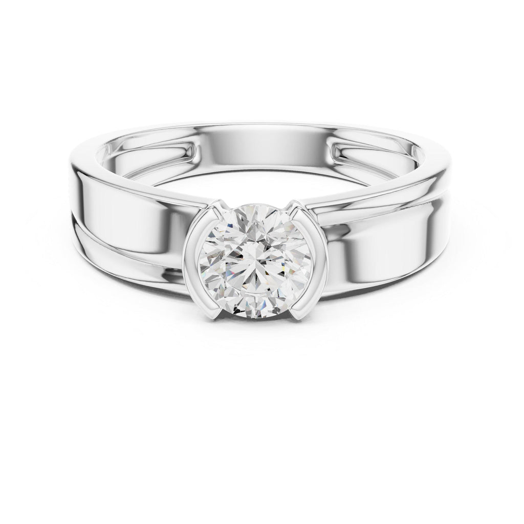 Men's Round Moissanite Solitaire Ring, Split Double Band – 925 Sterling Silver, 18K Gold Vermeil