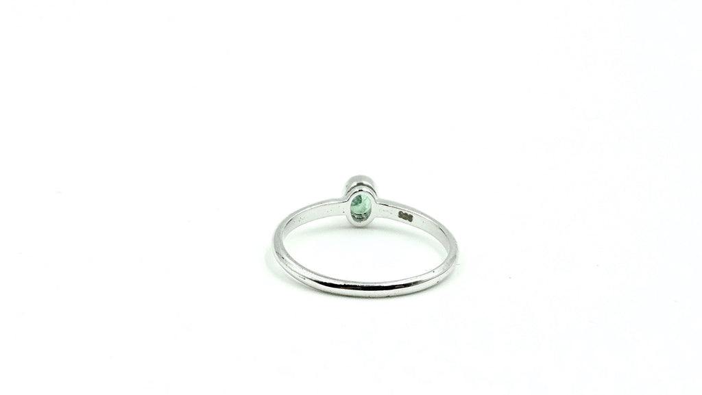 Bezel-Set Oval Emerald Solitaire Ring – 925 Sterling Silver, 18K White Gold Vermeil