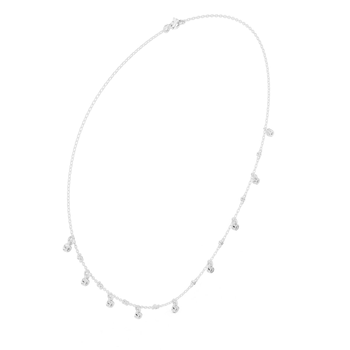 Round Moissanite Dewdrop Station Necklace – 925 Sterling Silver, 18K Gold Vermeil