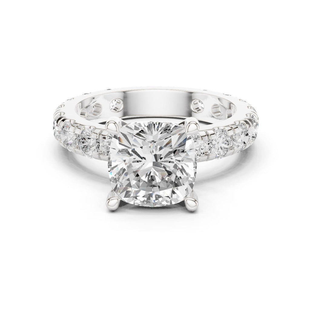 Cushion-Cut Moissanite Ring with Pavé Band – 925 Sterling Silver, 18K Gold Vermeil