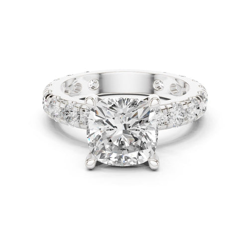 Cushion-Cut Moissanite Ring with Pavé Band – 925 Sterling Silver, 18K Gold Vermeil