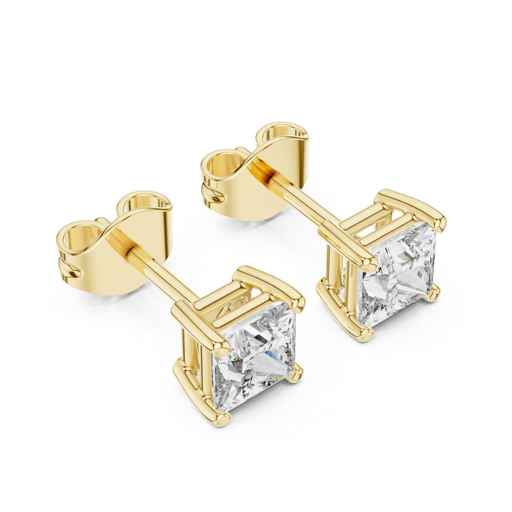 Princess Moissanite Solitaire Stud Earrings – 925 Sterling Silver, 18K Gold Vermeil