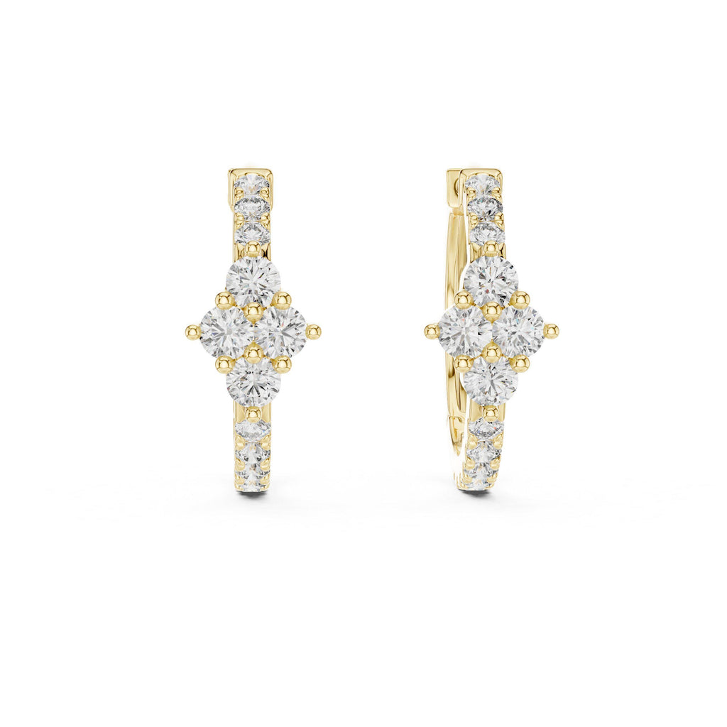 Moissanite Flower Cluster Pavé Hoop Earrings – 925 Sterling Silver, 18K Gold Vermeil