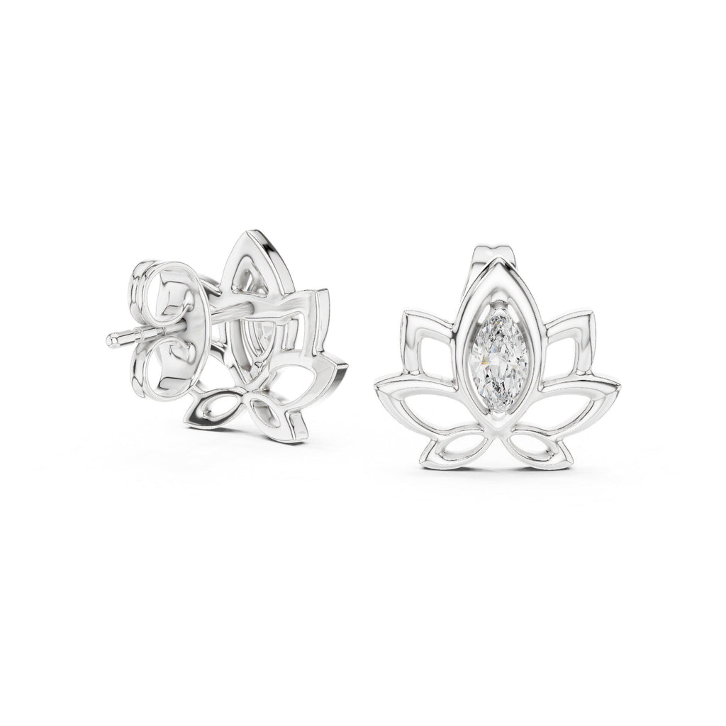Marquise Moissanite Lotus Outline Stud Earrings – 925 Sterling Silver, 18K Gold Vermeil