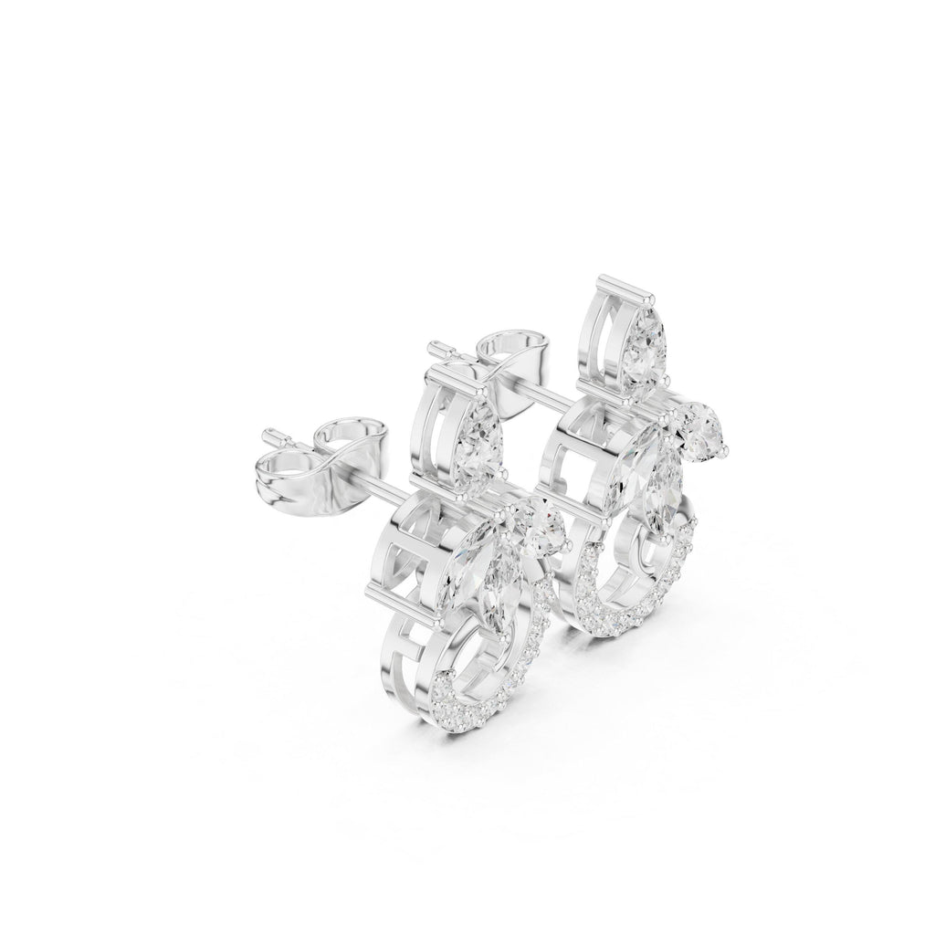 Marquise Moissanite Swirl Drop Stud Earrings – 925 Sterling Silver, 18K Gold Vermeil