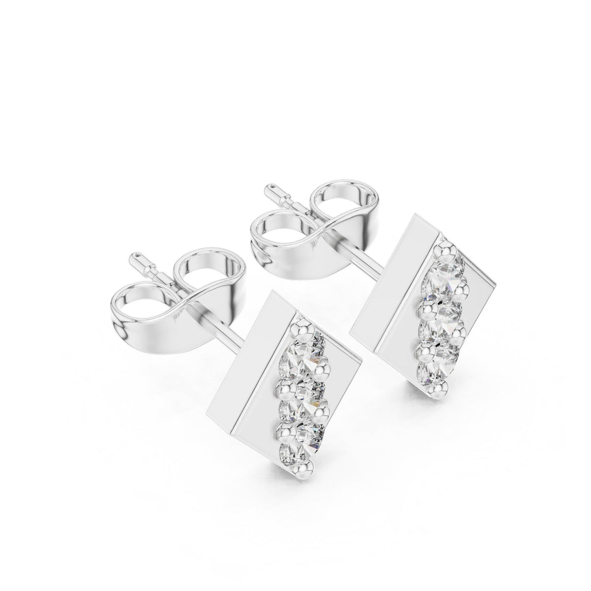Moissanite Rhombus Three-Stone Stud Earrings – 925 Sterling Silver, 18K Gold Vermeil