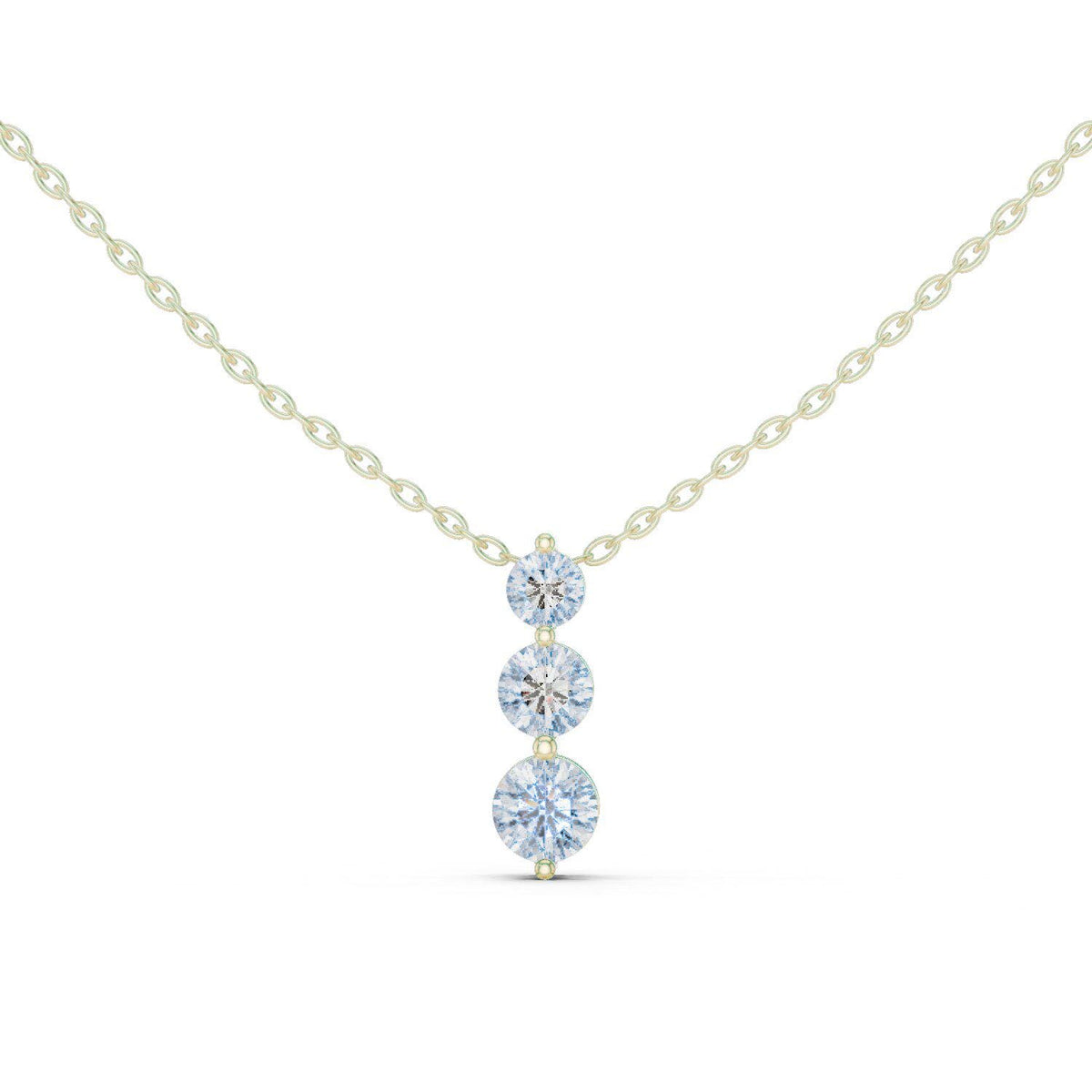 Round Moissanite Two-Stone Vertical Drop Necklace – 925 Sterling Silver, 18K Gold Vermeil