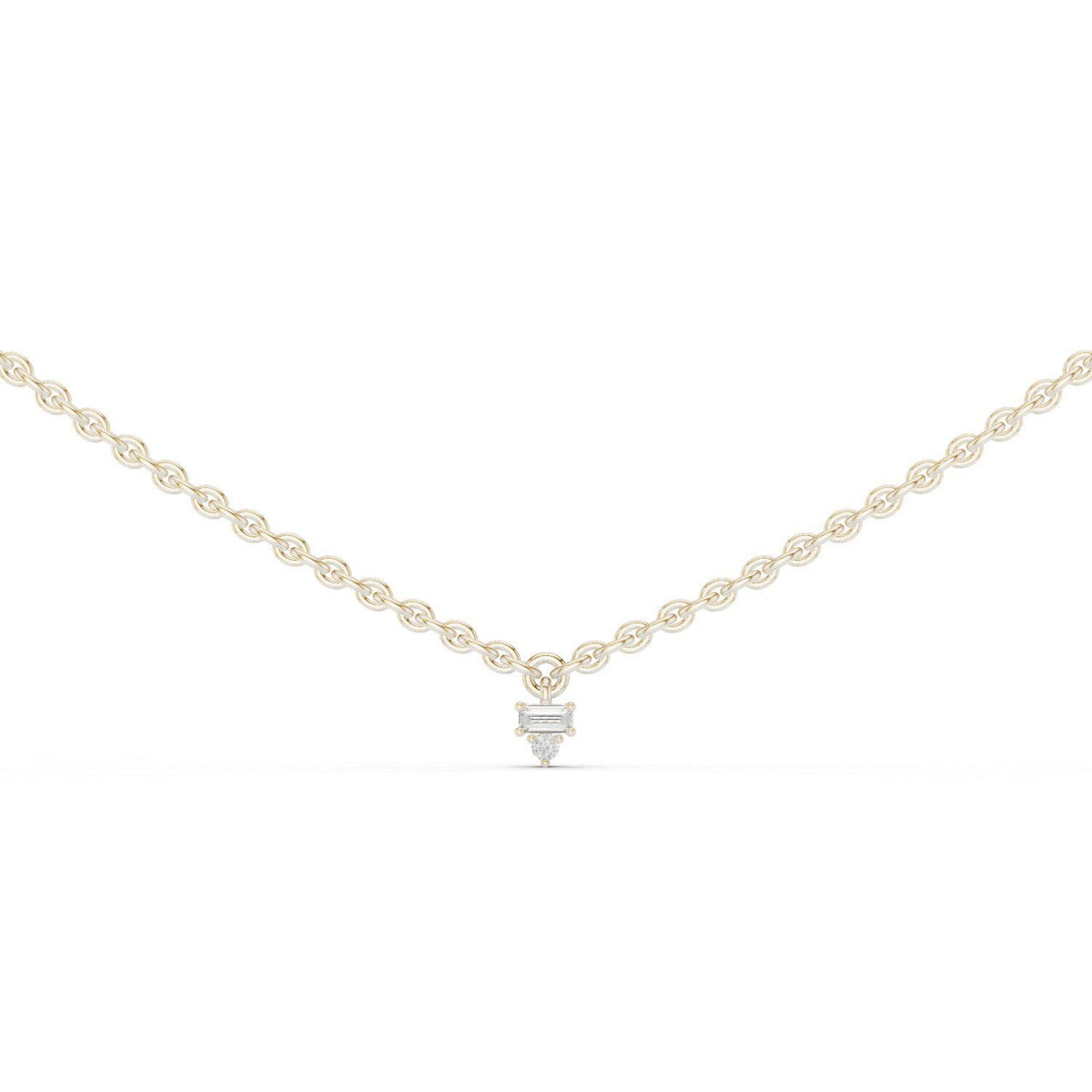 Baguette & Round Moissanite Cluster Charm Necklace – 925 Sterling Silver, 18K Gold Vermeil