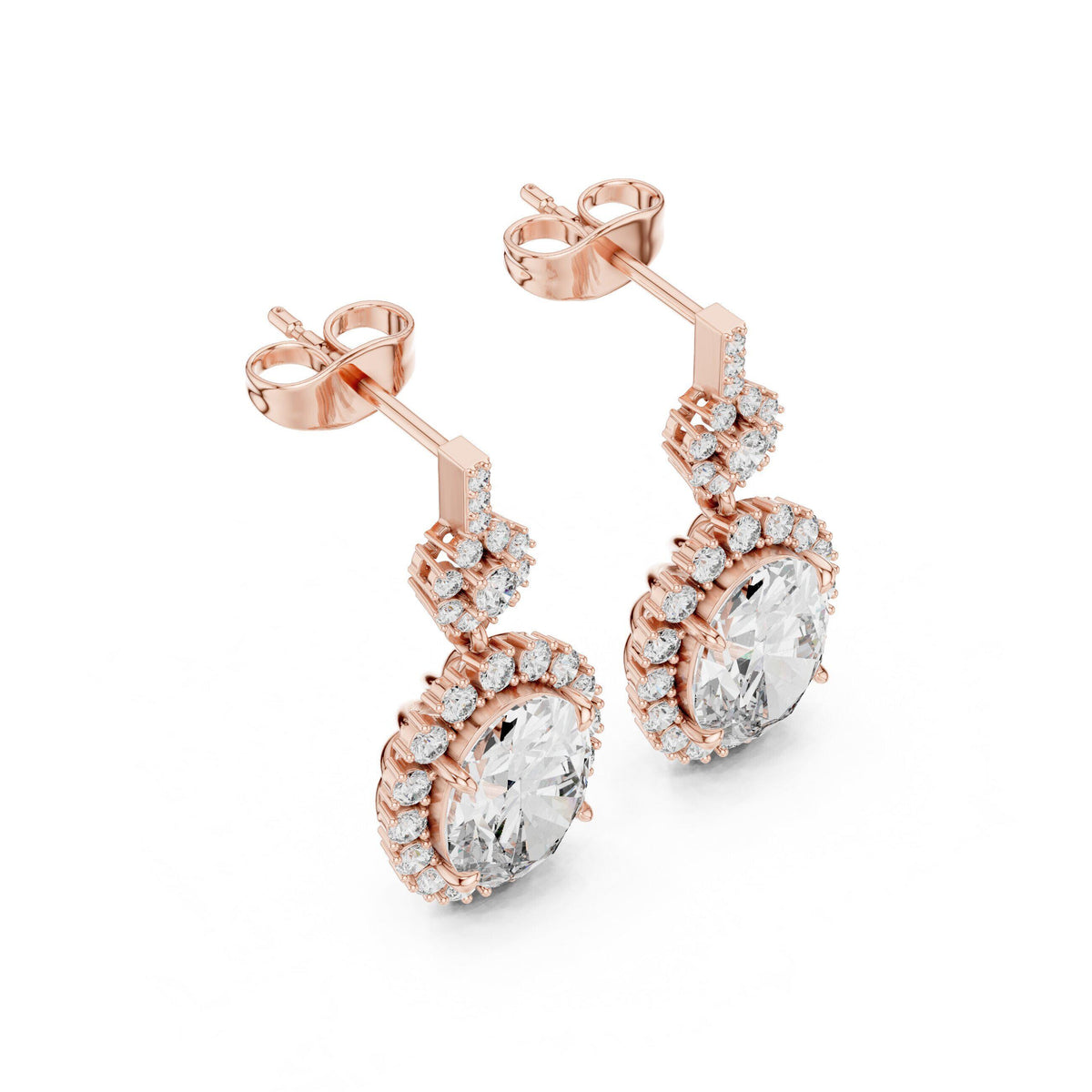 Oval Moissanite Sunburst Halo Drop Earrings – 925 Sterling Silver, 18K Gold Vermeil
