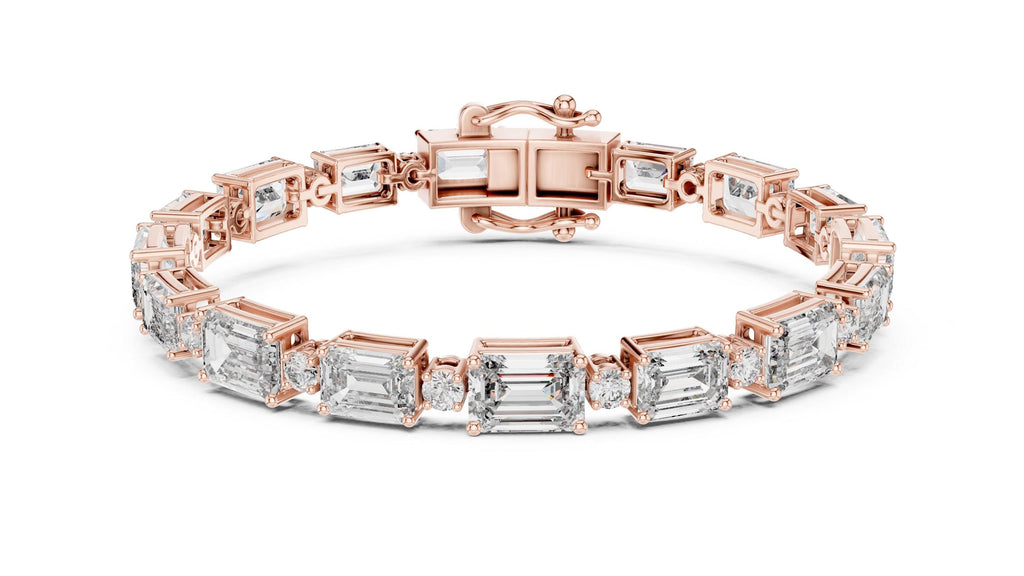 Emerald & Round Moissanite Tennis Bracelet – 925 Sterling Silver, 18K Gold Vermeil