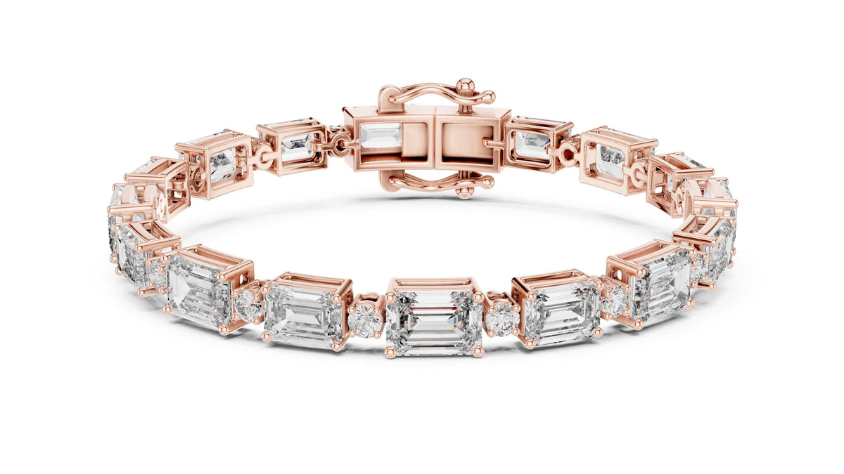 Emerald & Round Moissanite Tennis Bracelet – 925 Sterling Silver, 18K Gold Vermeil