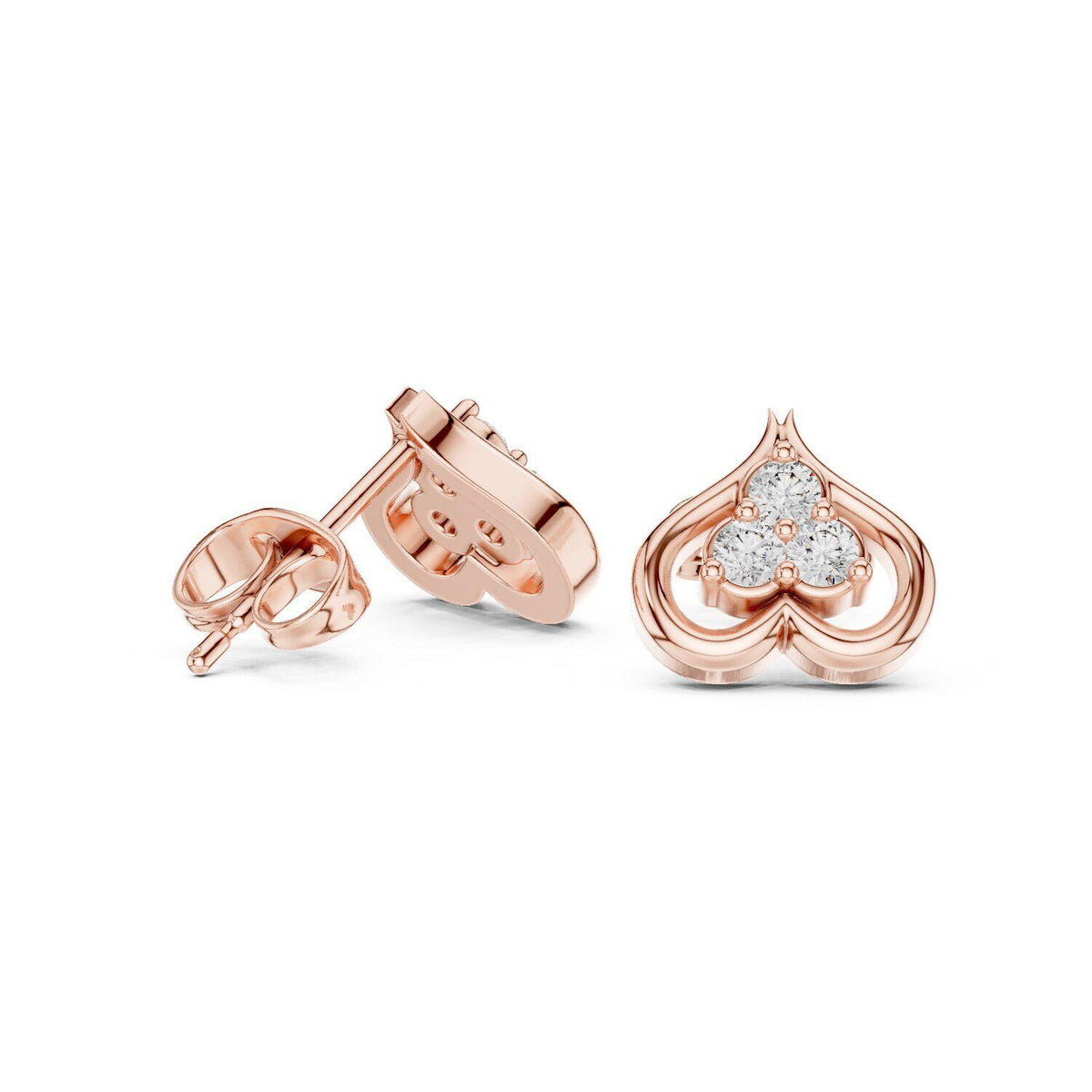Moissanite Pavé Spade Stud Earrings – 925 Sterling Silver, 18K Gold Vermeil
