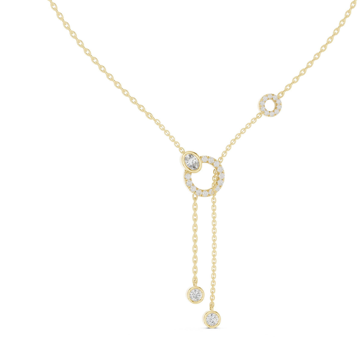 Round & Oval Moissanite Circle Lariat Necklace – 925 Sterling Silver, 18K Gold Vermeil