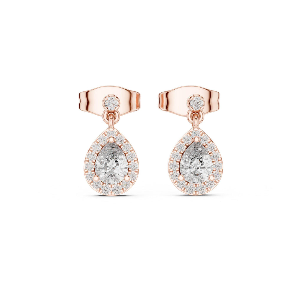 Pear Moissanite Halo Drop Earrings – 925 Sterling Silver, 18K Gold Vermeil