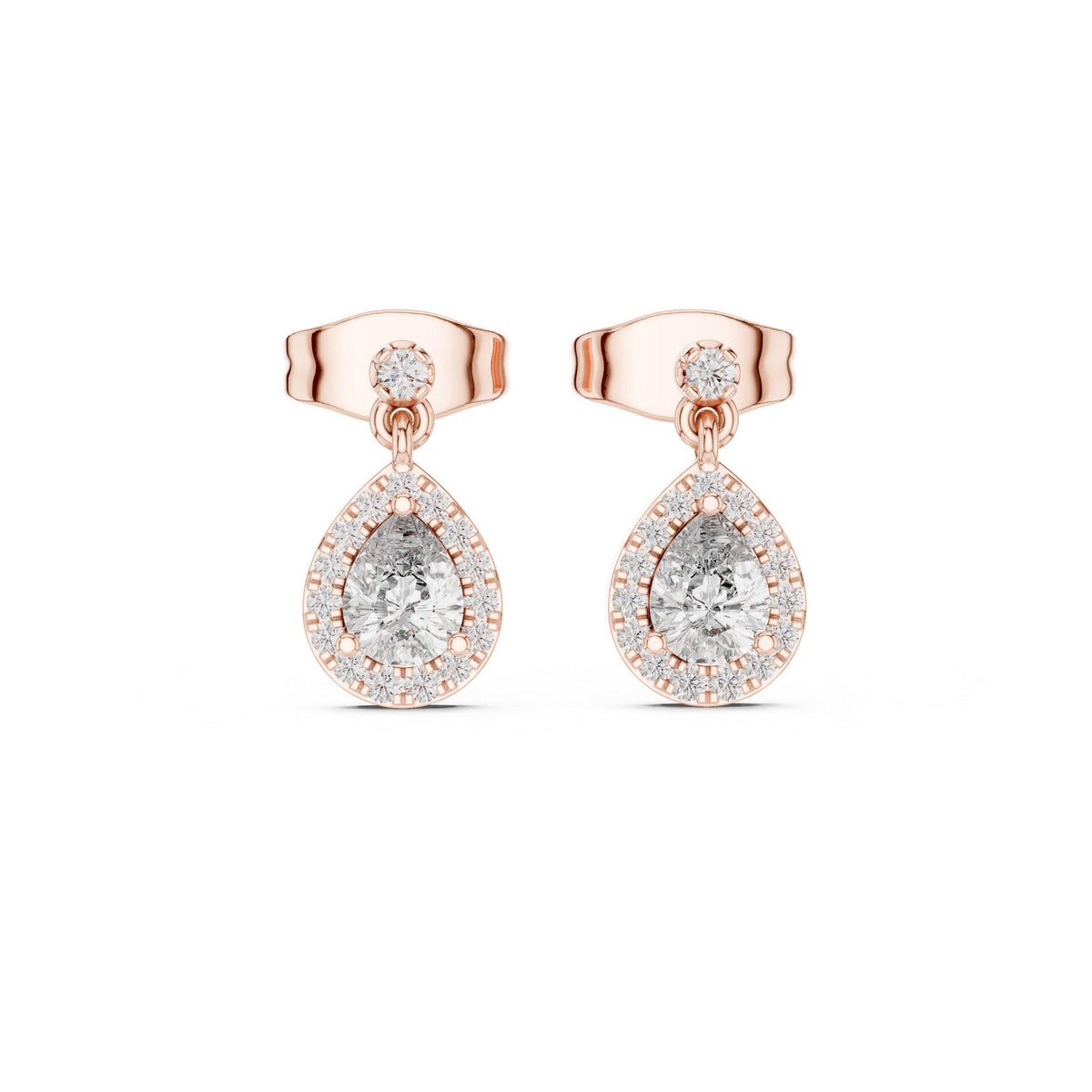 Pear Moissanite Halo Drop Earrings – 925 Sterling Silver, 18K Gold Vermeil