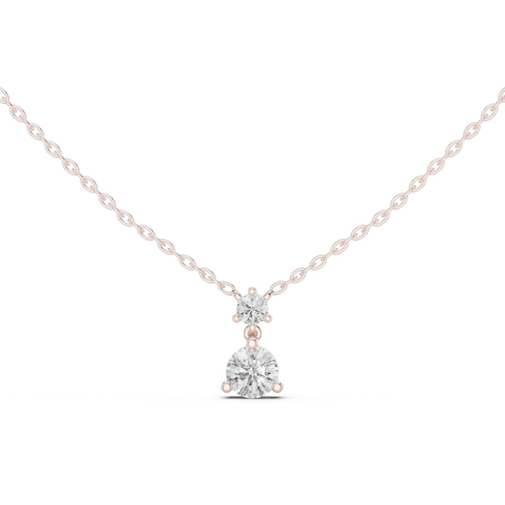 Round Moissanite Two-Stone Drop Pendant Necklace – 925 Sterling Silver, 18K Gold Vermeil