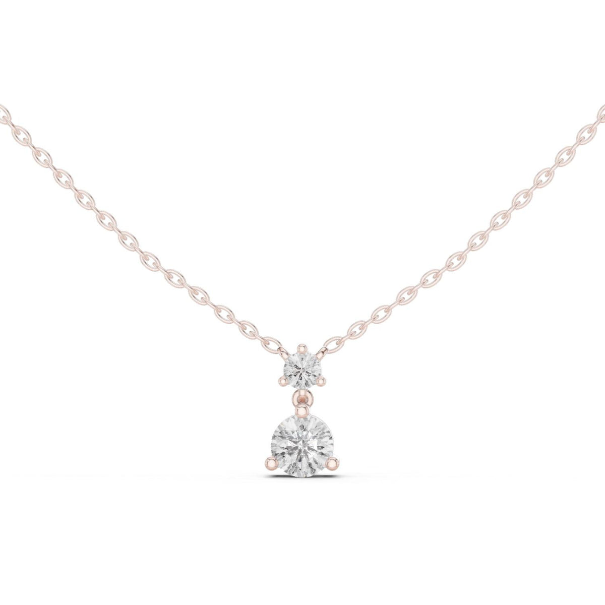 Round Moissanite Two-Stone Drop Pendant Necklace – 925 Sterling Silver, 18K Gold Vermeil