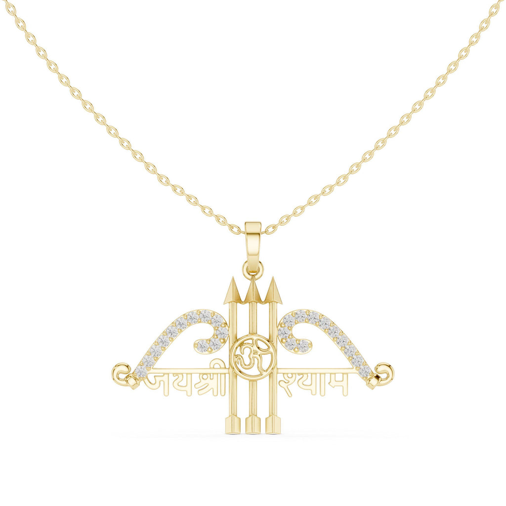 Moissanite Trishul & Om Pendant Necklace – 925 Sterling Silver, 18K Gold Vermeil