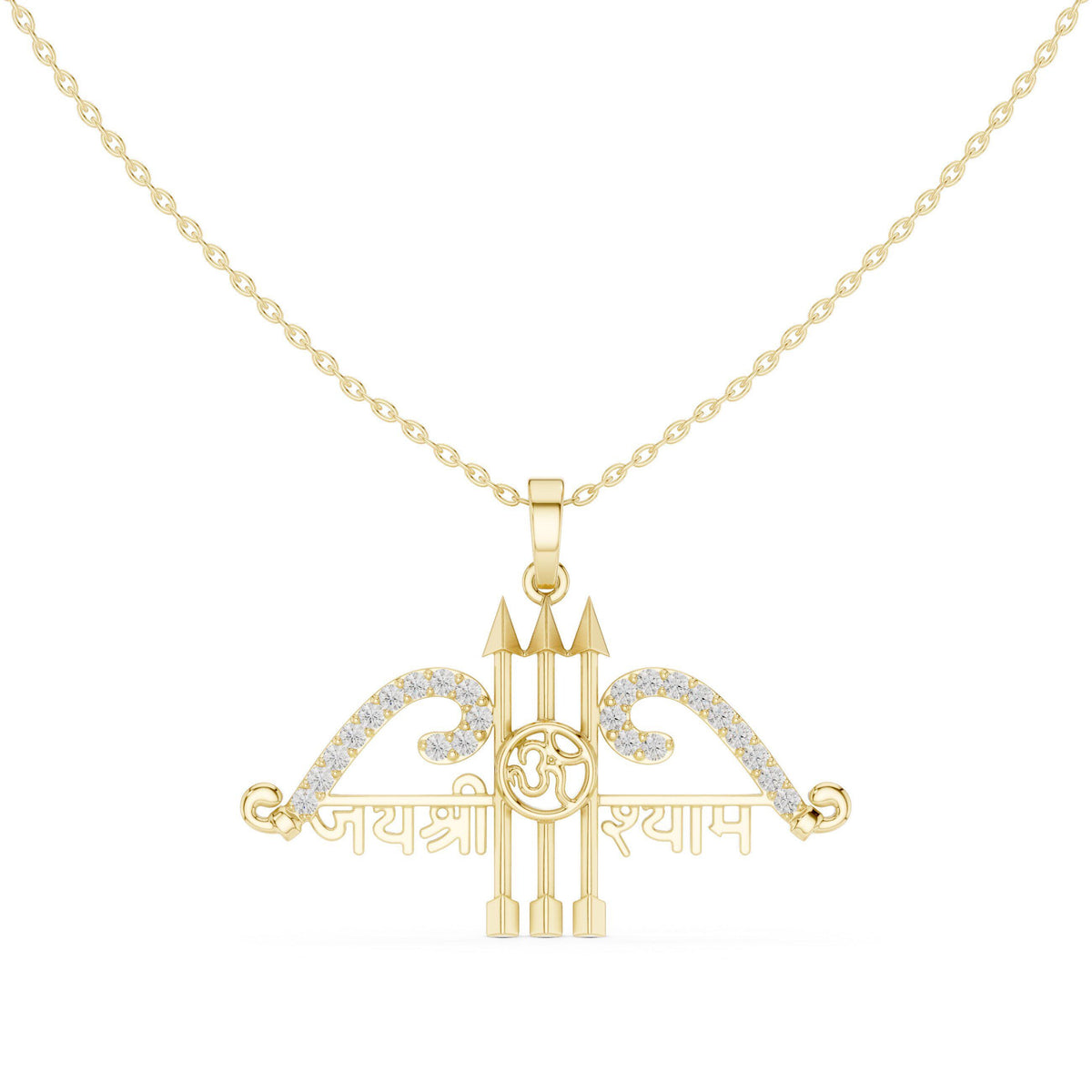 Moissanite Trishul & Om Pendant Necklace – 925 Sterling Silver, 18K Gold Vermeil