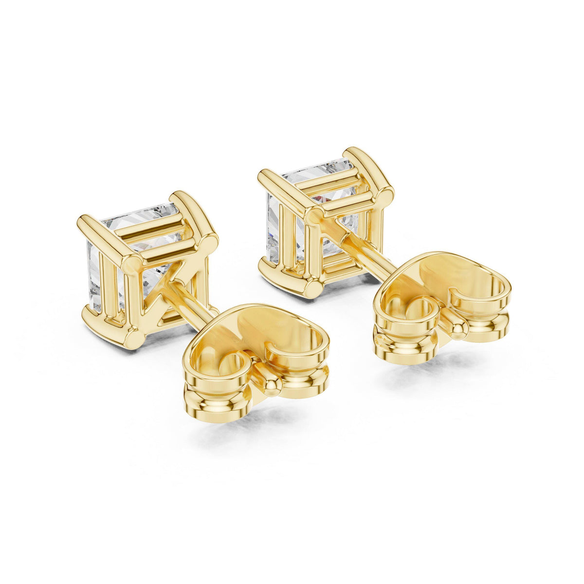 Princess Moissanite Solitaire Stud Earrings – 925 Sterling Silver, 18K Gold Vermeil