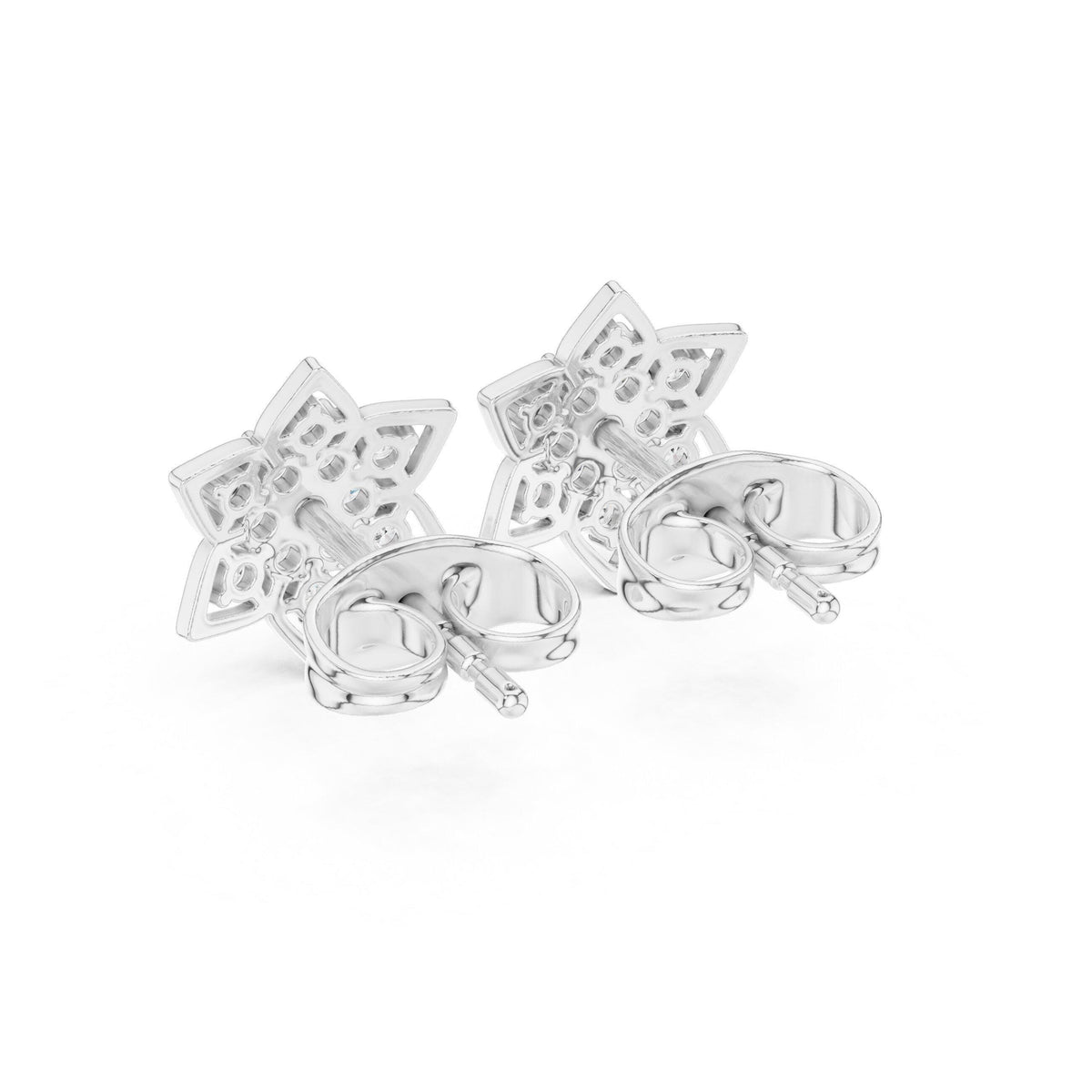 Moissanite Pavé Star Flower Stud Earrings – 925 Sterling Silver, 18K Gold Vermeil