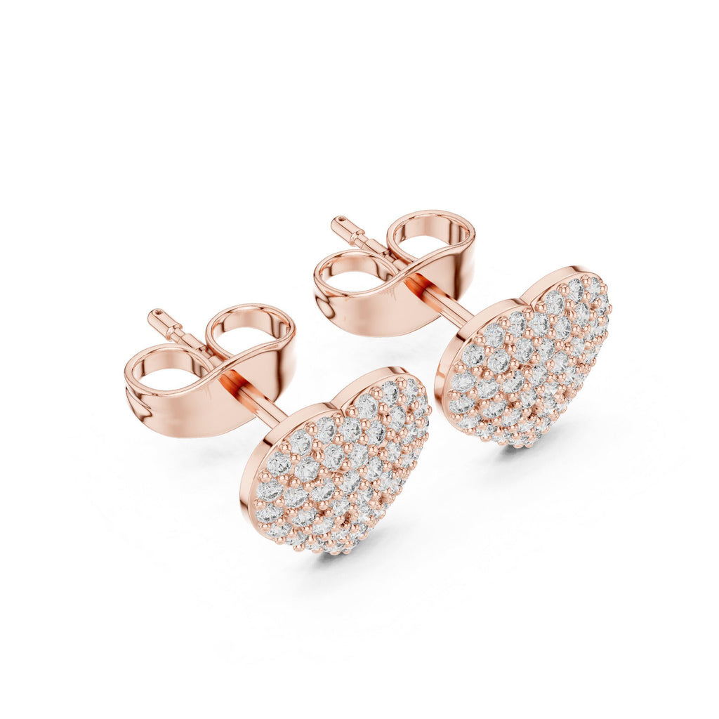 Moissanite Pavé Heart Stud Earrings – 925 Sterling Silver, 18K Gold Vermeil