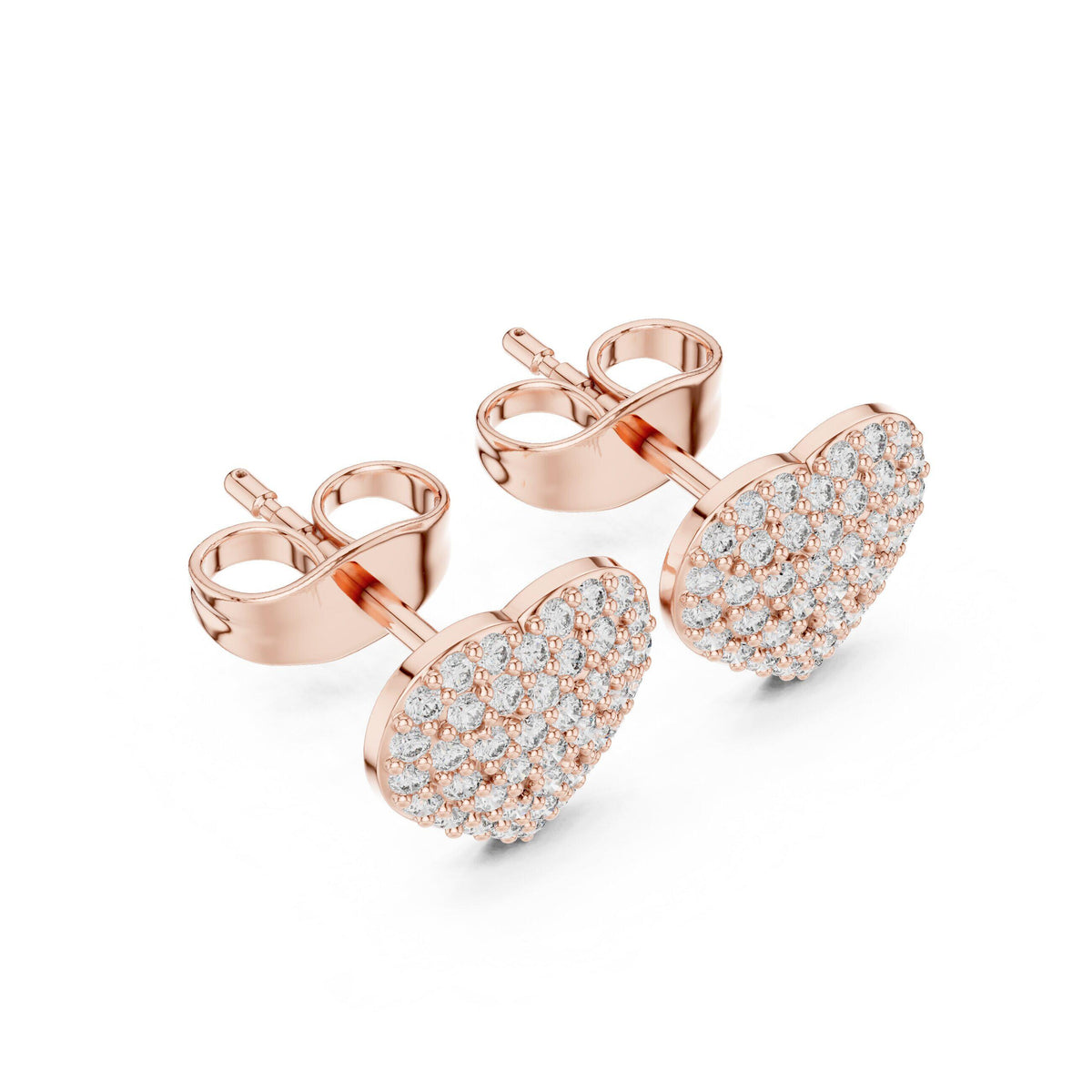 Moissanite Pavé Heart Stud Earrings – 925 Sterling Silver, 18K Gold Vermeil