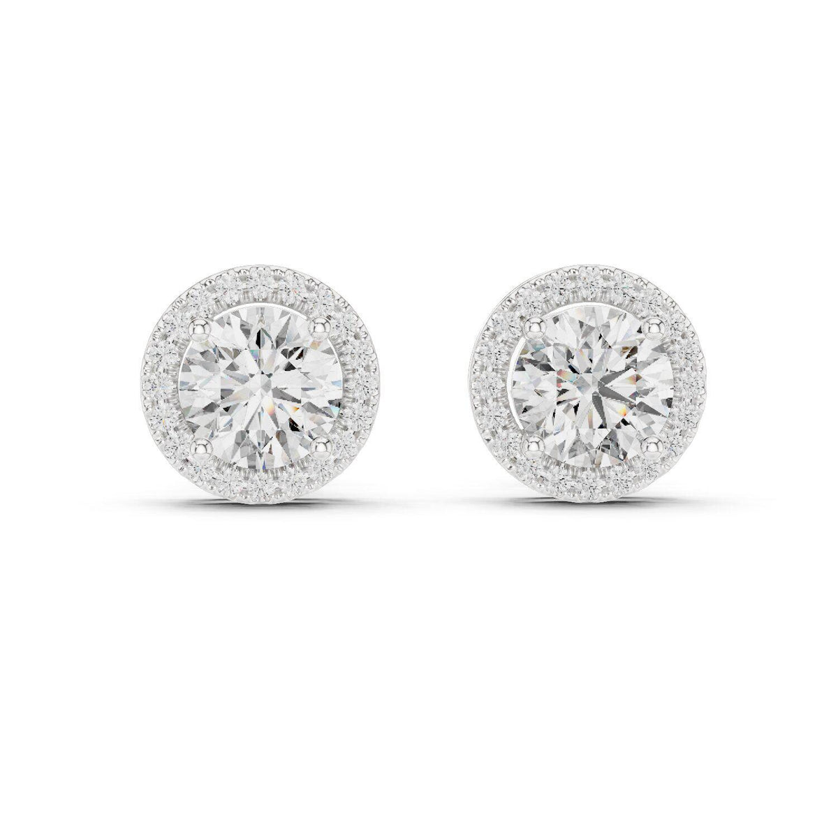 7mm Round Moissanite Halo Stud Earrings – 925 Sterling Silver, 18K Gold Vermeil