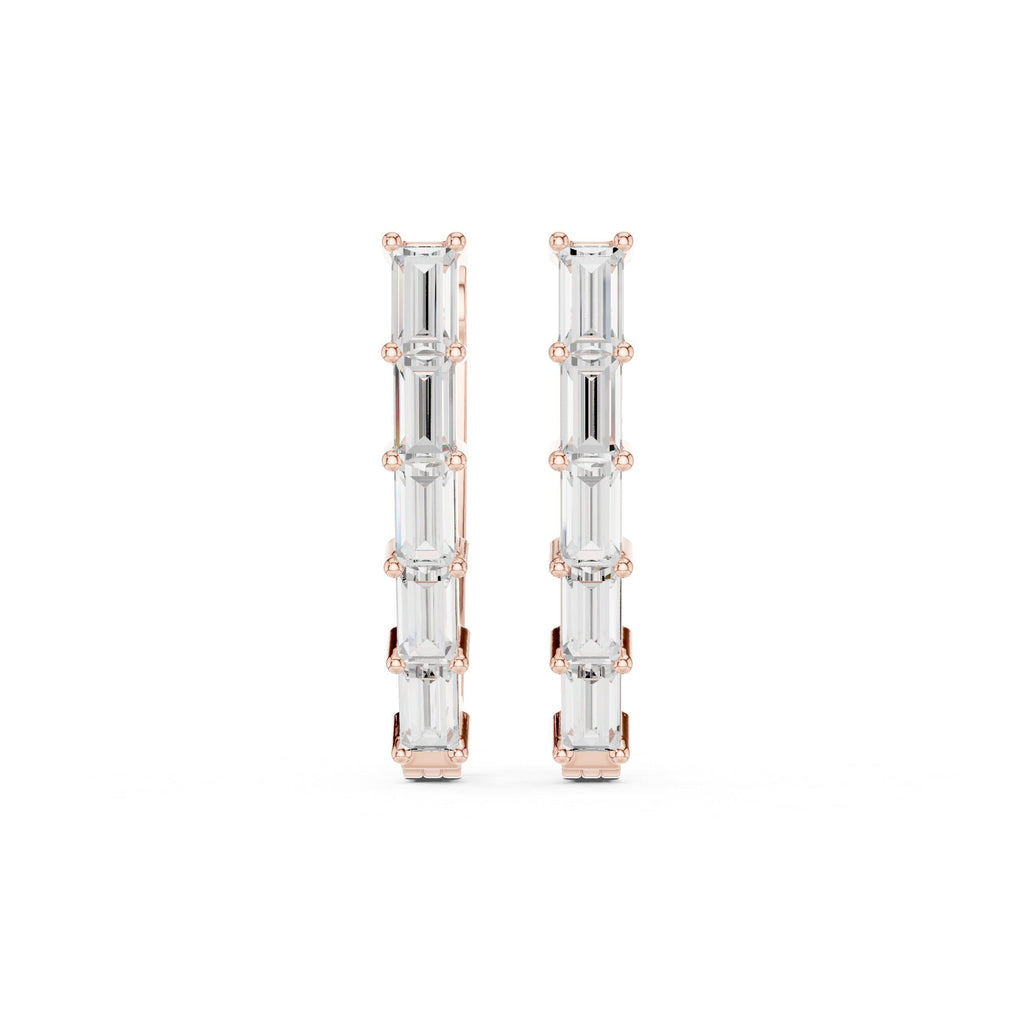 Baguette Moissanite V-Hoop Earrings – 925 Sterling Silver, 18K Gold Vermeil