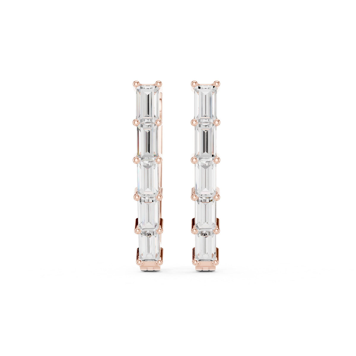 Baguette Moissanite V-Hoop Earrings – 925 Sterling Silver, 18K Gold Vermeil