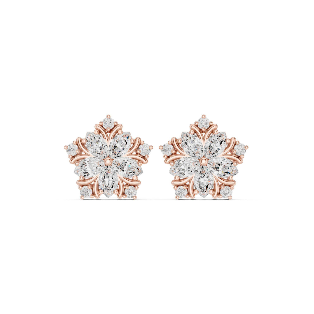 Moissanite Pentagon Flower Stud Earrings – 925 Sterling Silver, 18K Gold Vermeil