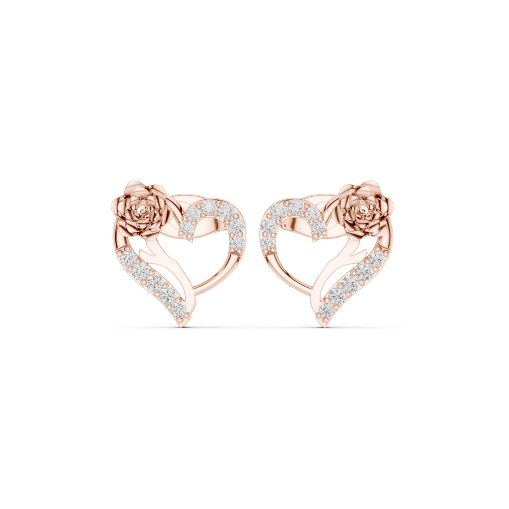 Moissanite Rose & Heart Stud Earrings – 925 Sterling Silver, 18K Gold Vermeil