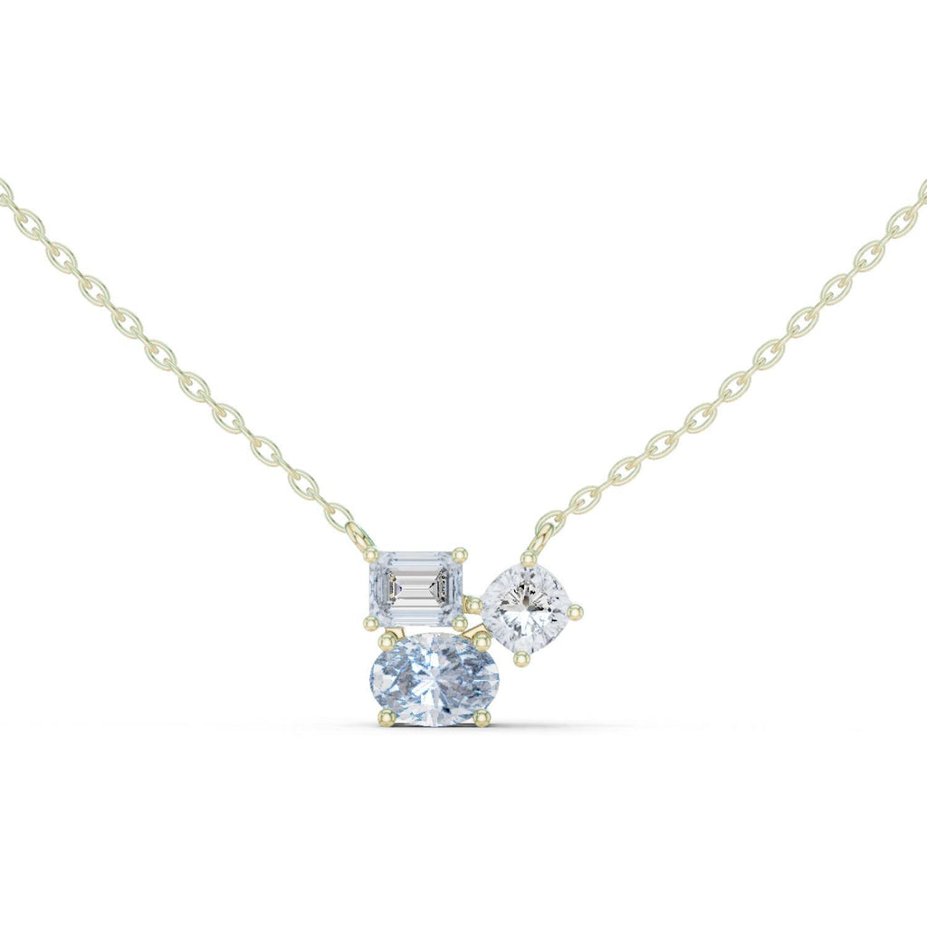 Mixed-Cut Moissanite Three-Stone Cluster Necklace – 925 Sterling Silver, 18K Gold Vermeil