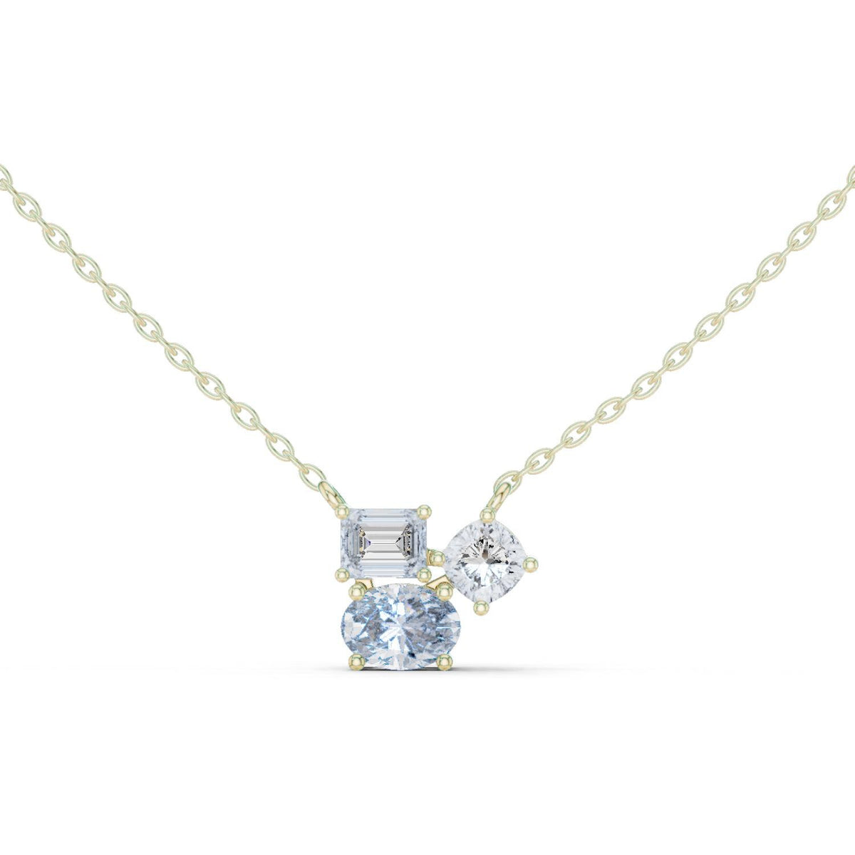Mixed-Cut Moissanite Three-Stone Cluster Necklace – 925 Sterling Silver, 18K Gold Vermeil