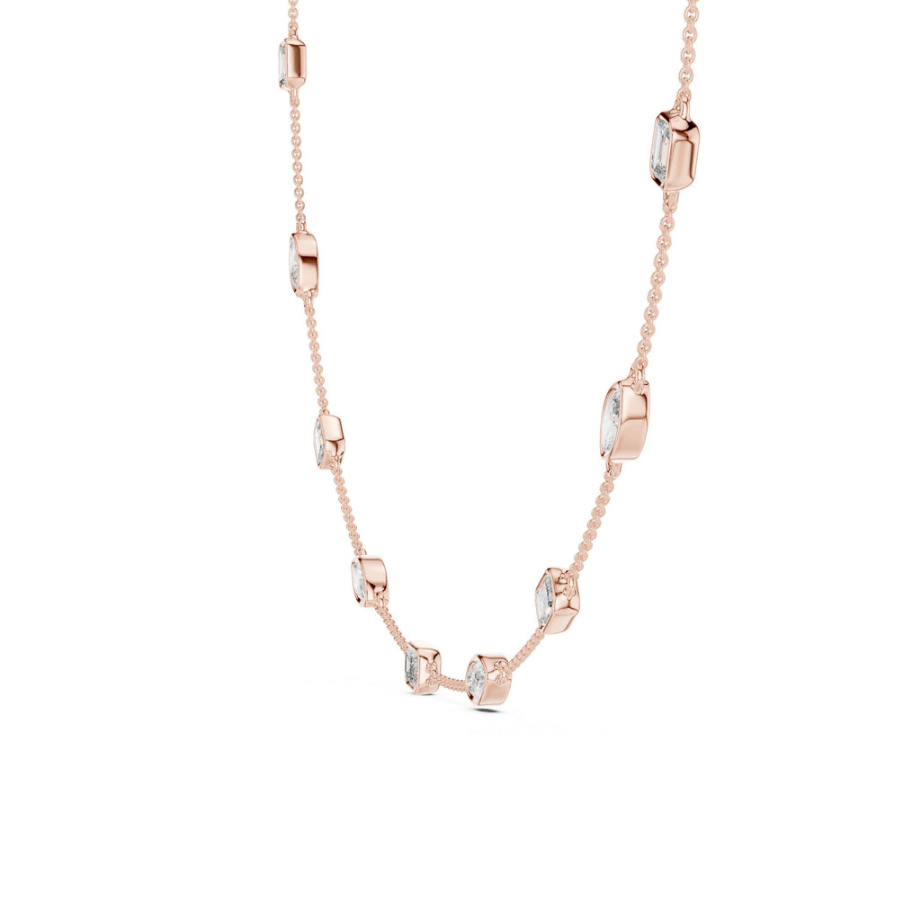 Emerald-Cut & Marquise Moissanite Bezel Station Necklace – 925 Sterling Silver, 18K Gold Vermeil