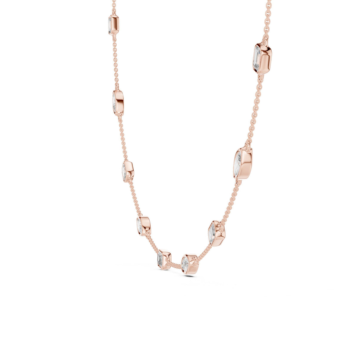 Emerald-Cut & Marquise Moissanite Bezel Station Necklace – 925 Sterling Silver, 18K Gold Vermeil