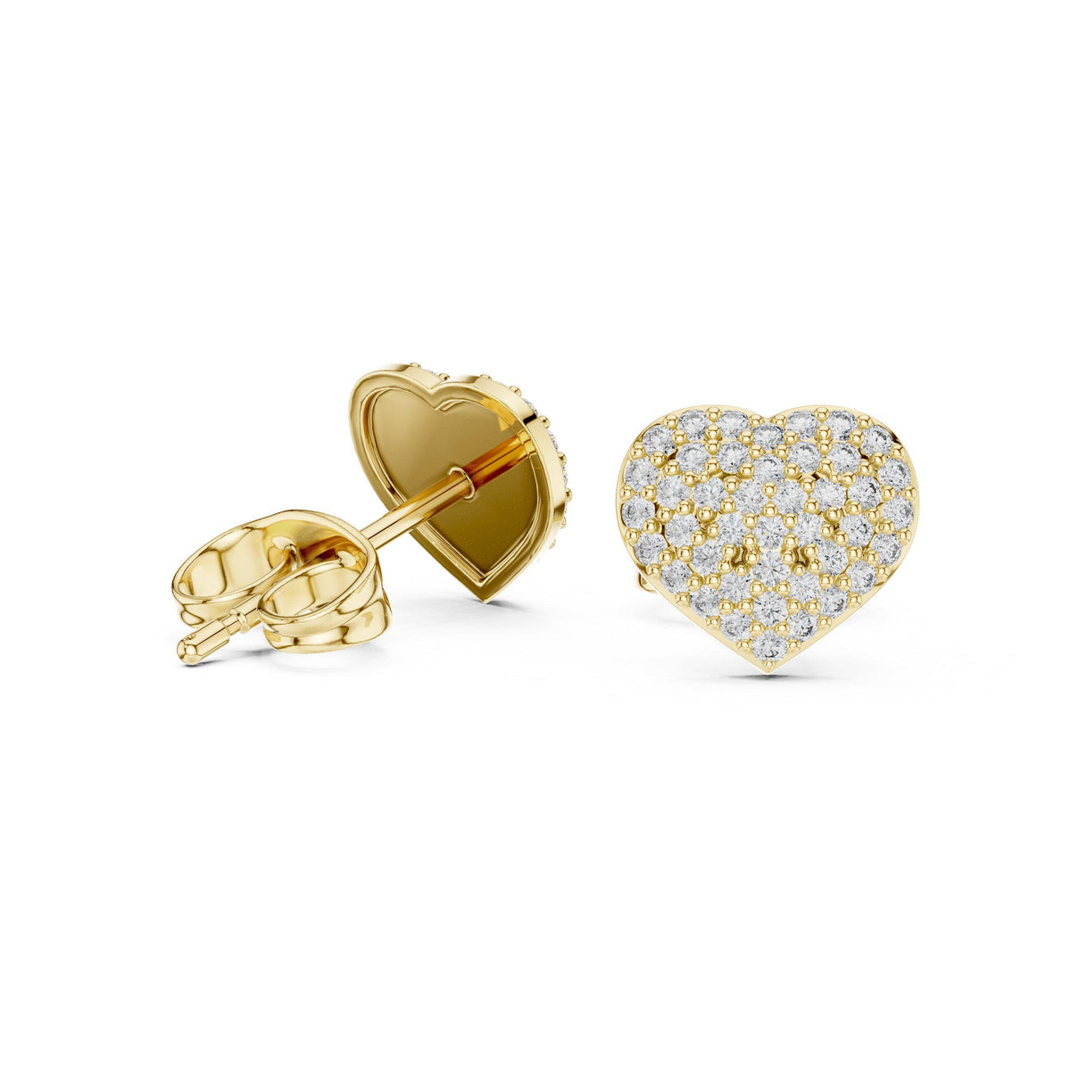 Moissanite Pavé Heart Stud Earrings – 925 Sterling Silver, 18K Gold Vermeil