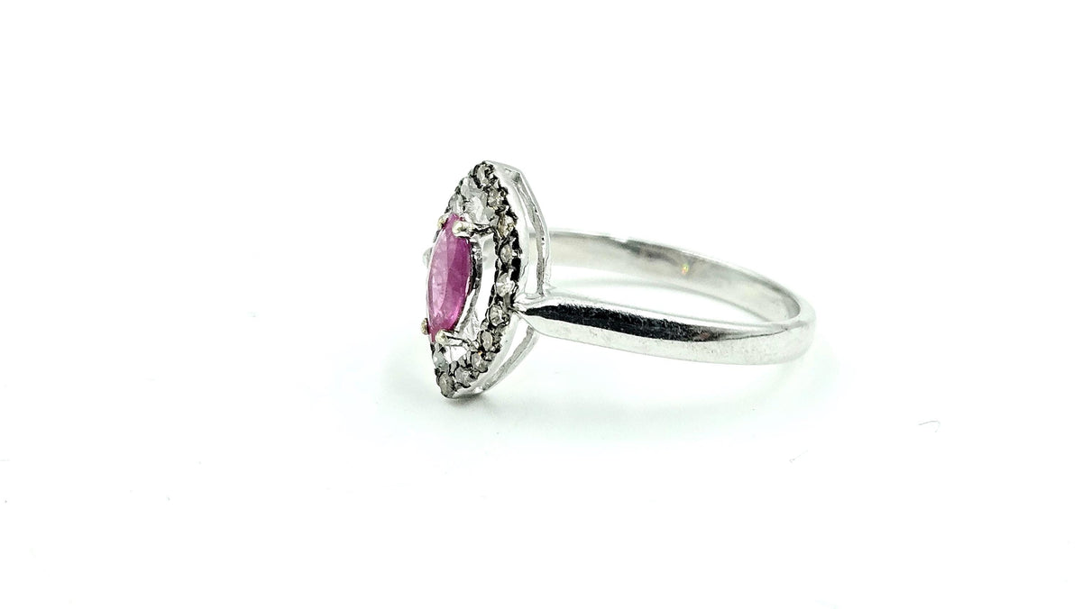 Marquise Ruby Halo Ring – 925 Sterling Silver, 18K White Gold Vermeil
