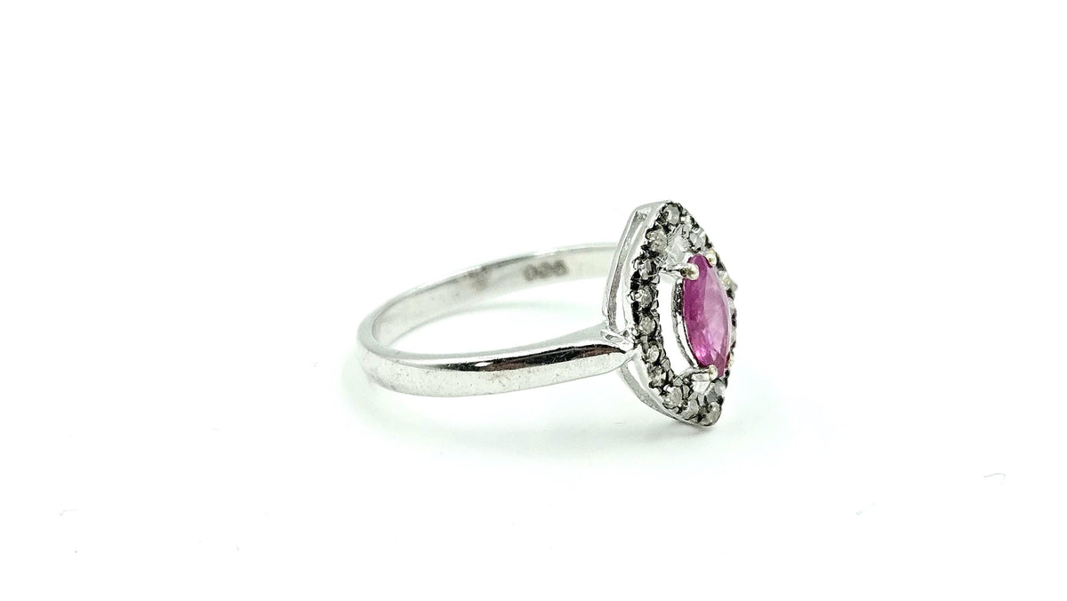 Marquise Ruby Halo Ring – 925 Sterling Silver, 18K White Gold Vermeil