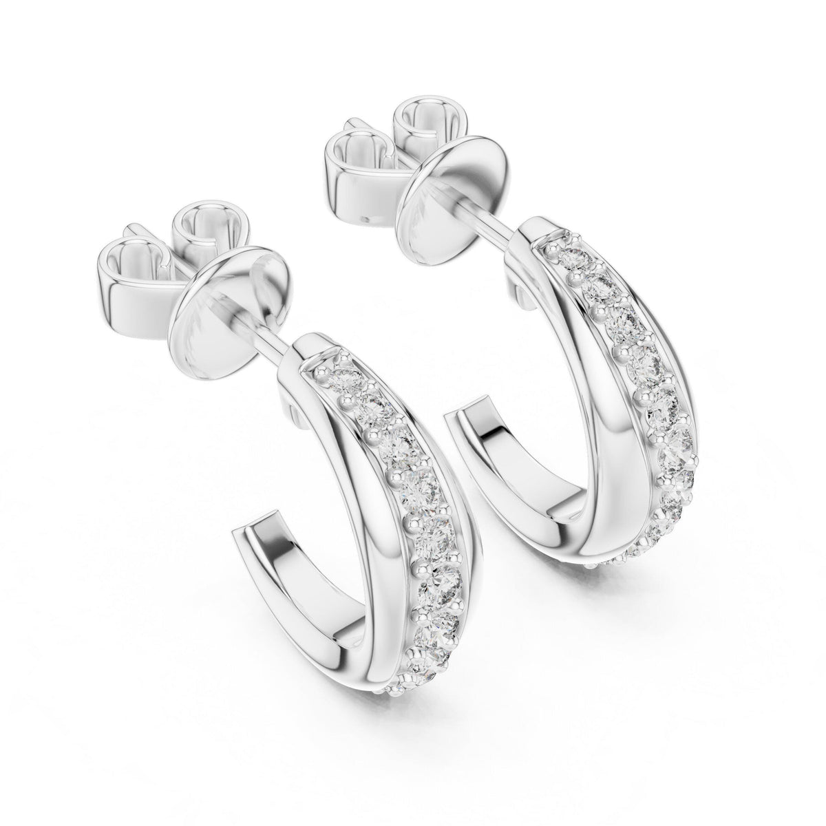 Round Moissanite Pavé Half-Hoop Earrings – 925 Sterling Silver, 18K Gold Vermeil