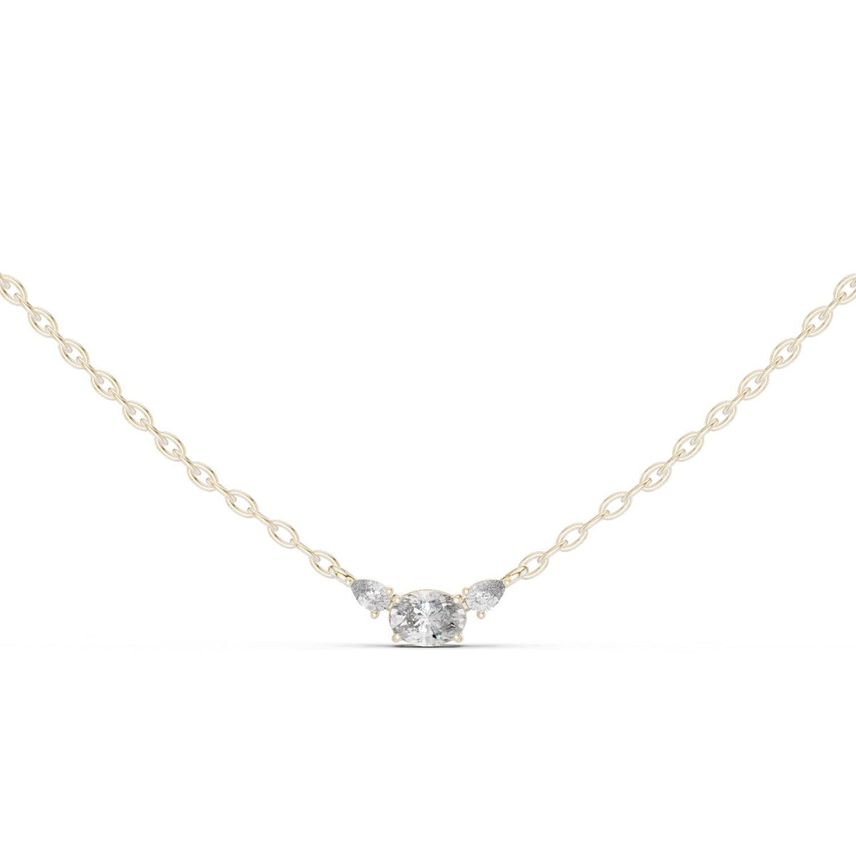 Oval & Pear Moissanite Three-Stone Necklace – 925 Sterling Silver, 18K Gold Vermeil