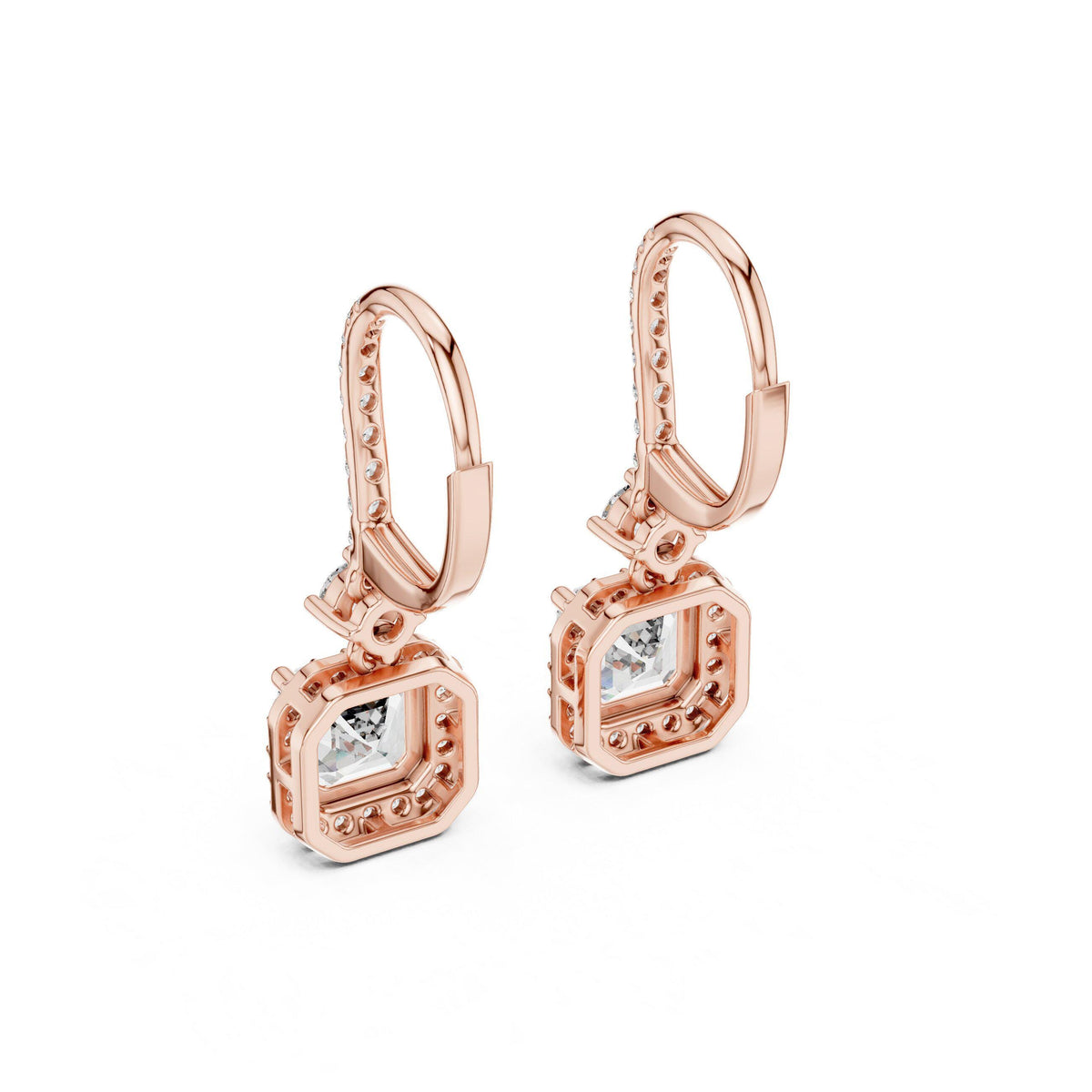 Asscher-Cut Moissanite Halo Drop Earrings – 925 Sterling Silver, 18K Gold Vermeil