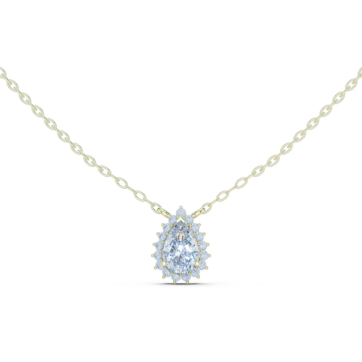 Pear Moissanite Cluster Halo Pendant Necklace – 925 Sterling Silver, 18K Gold Vermeil