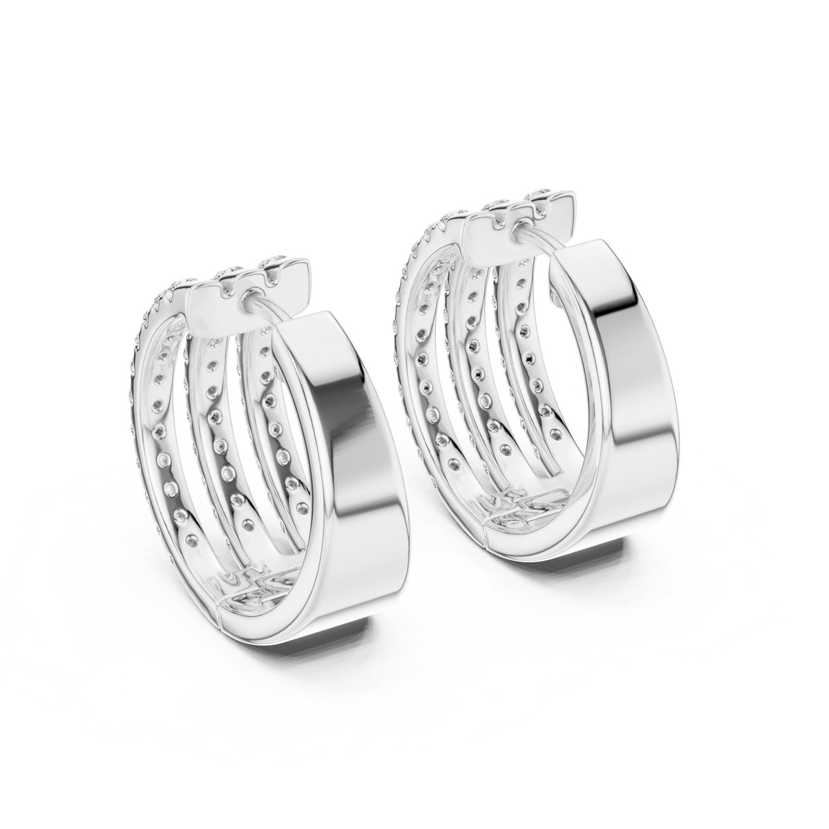 Moissanite Pavé Triple-Row Huggie Hoop Earrings – 925 Sterling Silver, 18K Gold Vermeil