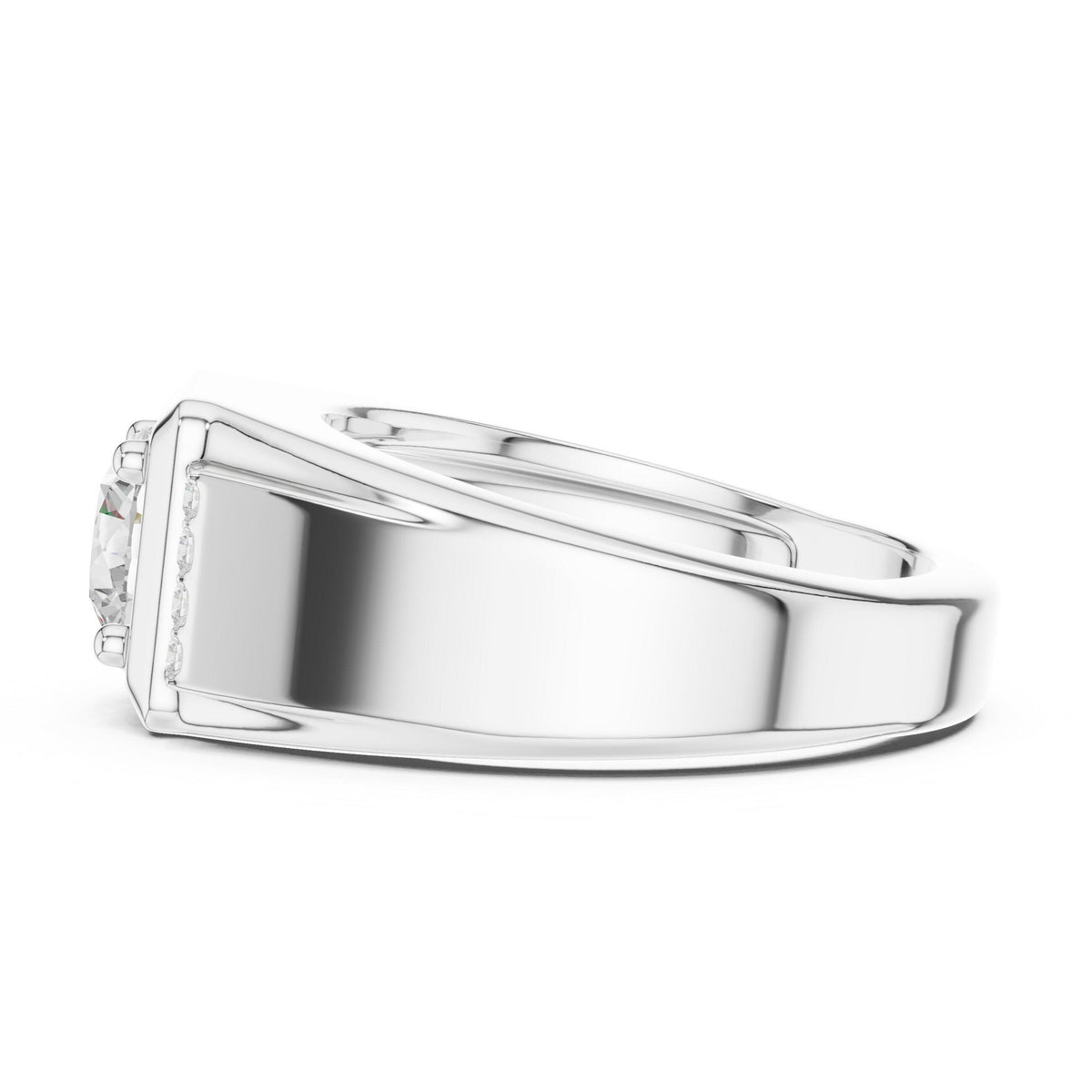 Men's Round Moissanite Ring with Pavé Shoulders – 925 Sterling Silver, 18K Gold Vermeil