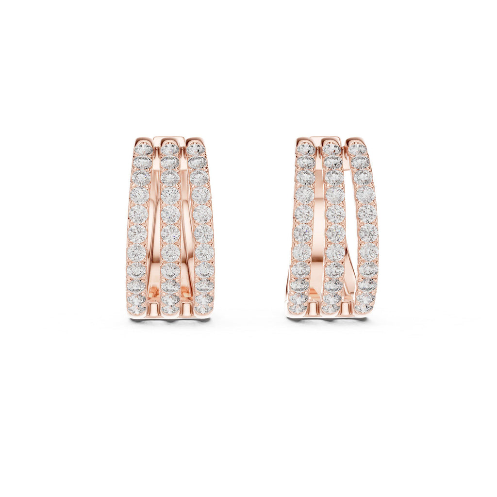 Moissanite Pavé Triple-Row Huggie Hoop Earrings – 925 Sterling Silver, 18K Gold Vermeil