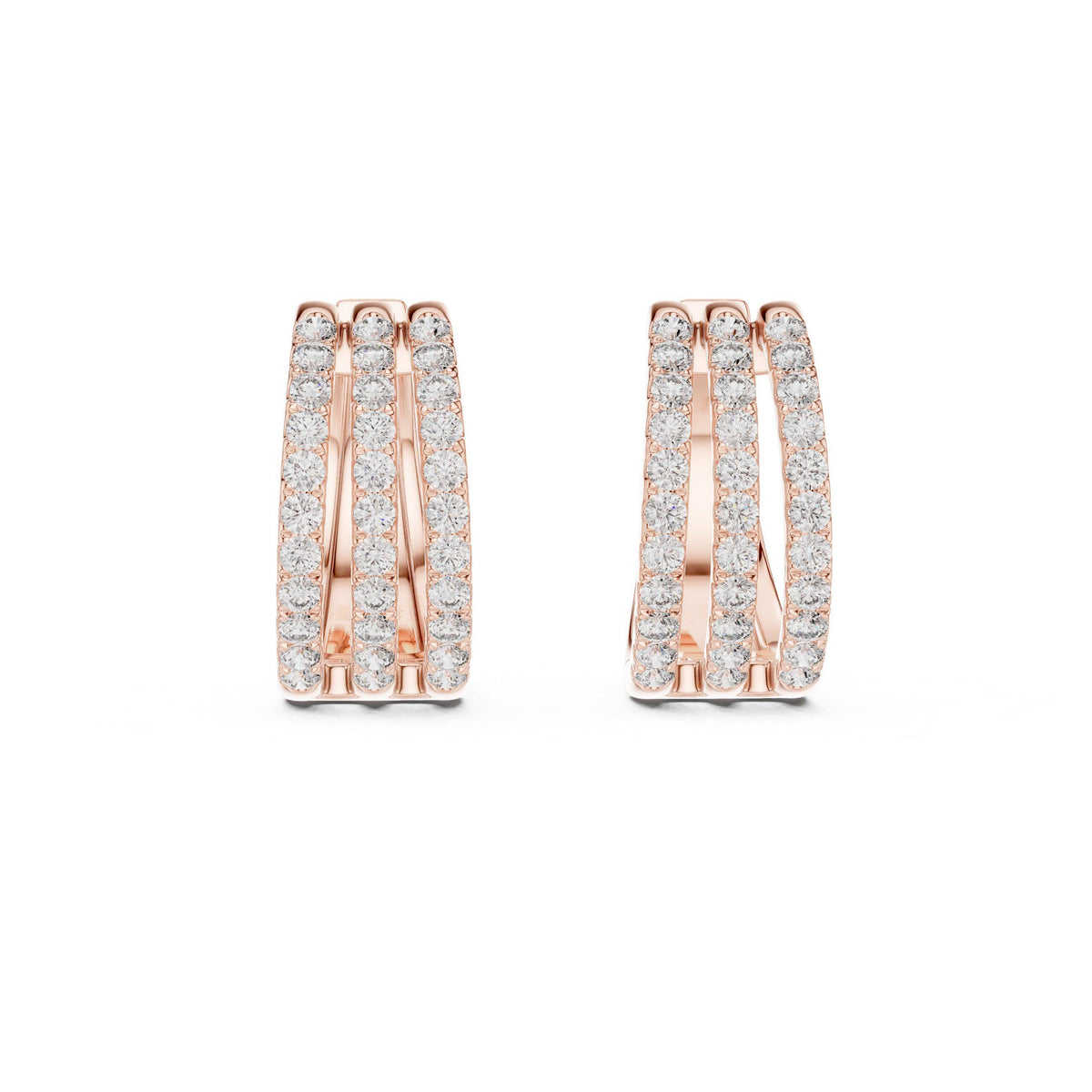 Moissanite Pavé Triple-Row Huggie Hoop Earrings – 925 Sterling Silver, 18K Gold Vermeil
