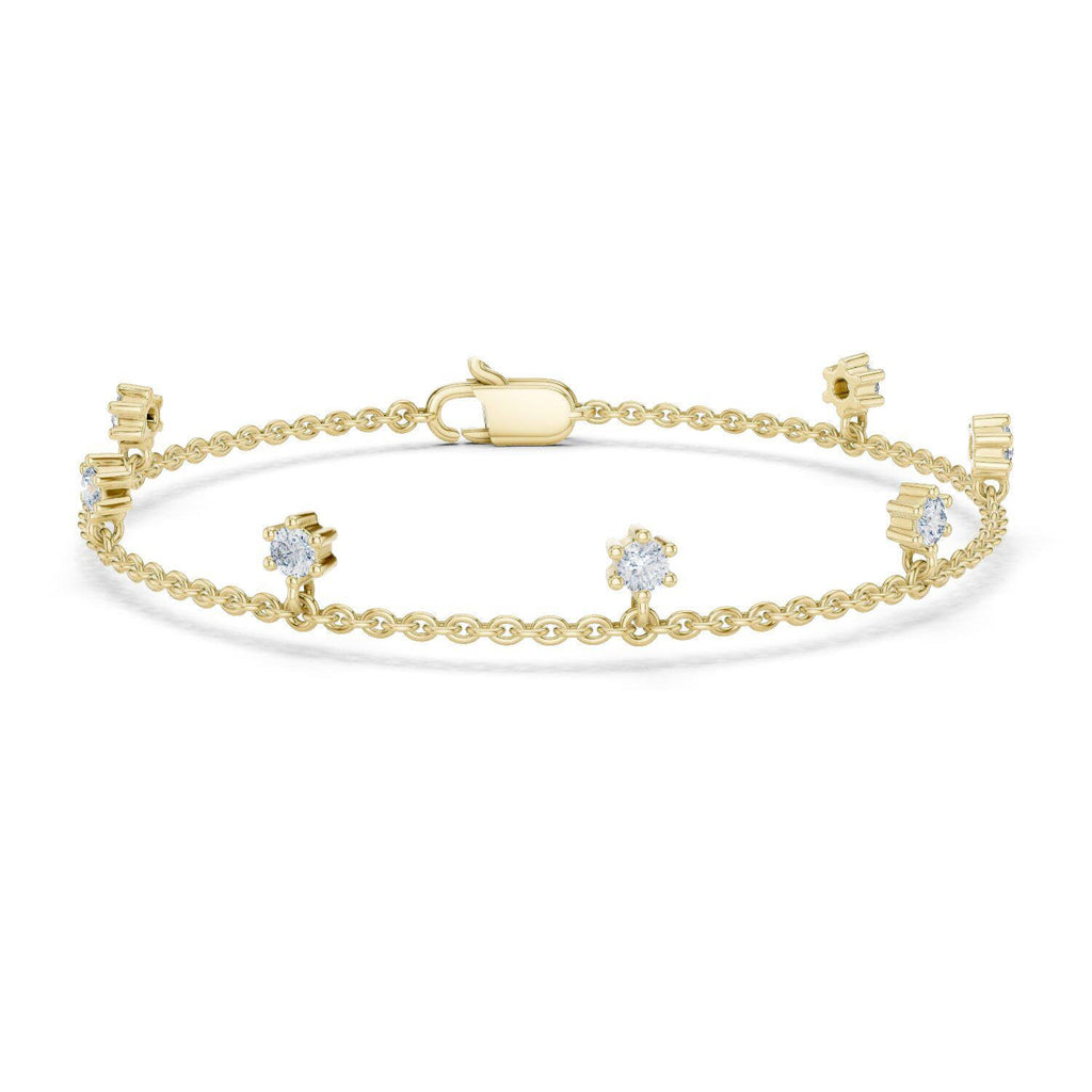 3mm Round Moissanite Station Charm Bracelet – 925 Sterling Silver, 18K Gold Vermeil