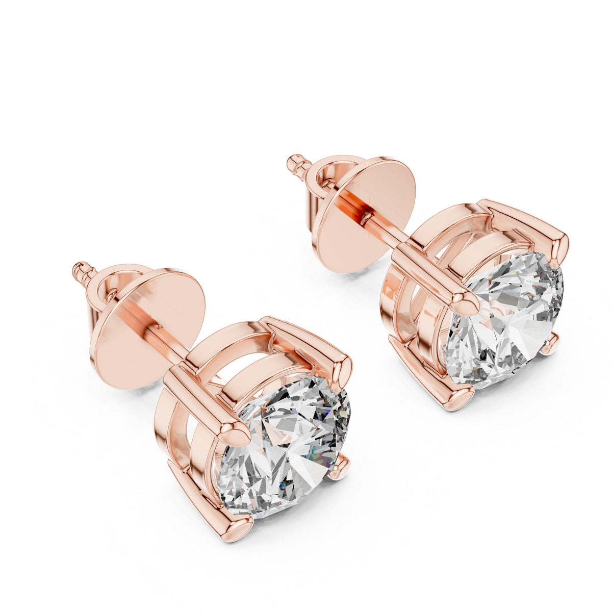 7mm Round Moissanite Four-Prong Stud Earrings – 925 Sterling Silver, 18K Gold Vermeil