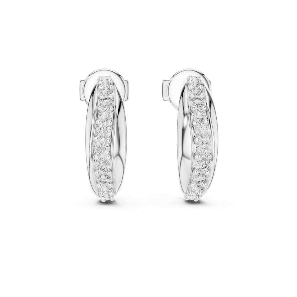 Round Moissanite Pavé Half-Hoop Earrings – 925 Sterling Silver, 18K Gold Vermeil